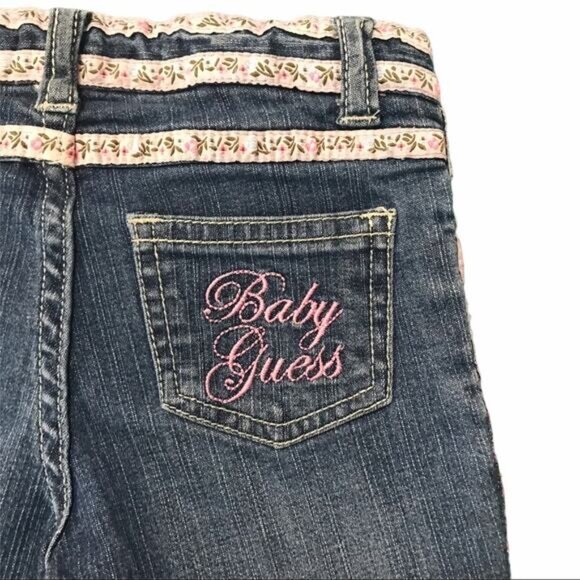 Baby Guess Pink Floral Ribbon & Embroidery Blue Jean Capris - 18M - Picture 7 of 11